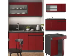 Vicco R-Line Singleküche Rot/Anthrazit 140 cm AP Eiche ohne E-Geräte