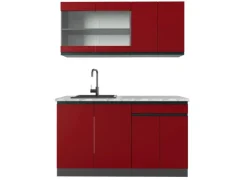 Vicco R-Line Singleküche Rot/Anthrazit 140 cm AP Marmor ohne E-Geräte