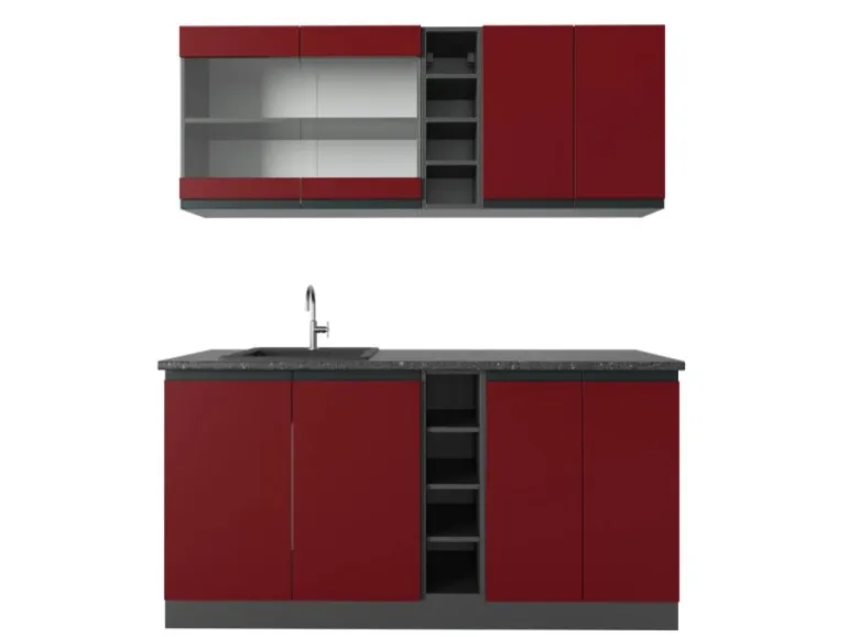 Vicco R-Line Singleküche Rot/Anthrazit 160 cm J-Shape ohne E-Geräte