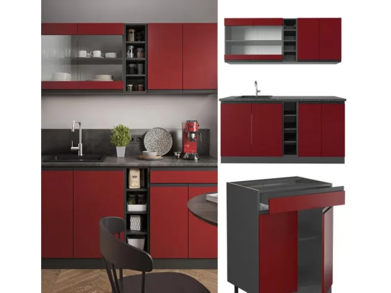 Vicco R-Line Singleküche Rot/Anthrazit 160 cm J-Shape ohne E-Geräte