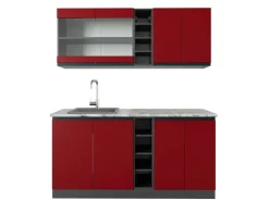 Vicco R-Line Singleküche Rot/Anthrazit 160 cm AP Marmor ohne E-Geräte