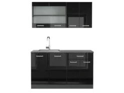 Vicco R-Line Singleküche Schwarz Hochglanz/Anthrazit 140 cm AP Anthrazit ohne E-Geräte