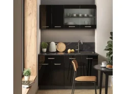 Vicco R-Line Singleküche Schwarz Hochglanz/Anthrazit 140 cm AP Anthrazit ohne E-Geräte