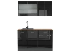 Vicco R-Line Singleküche Schwarz Hochglanz/Anthrazit 140 cm AP Eiche ohne E-Geräte