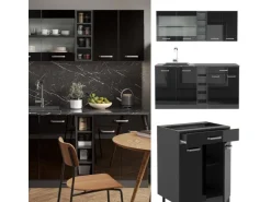 Vicco R-Line Singleküche Schwarz Hochglanz/Anthrazit 160 cm AP Anthrazit ohne E-Geräte