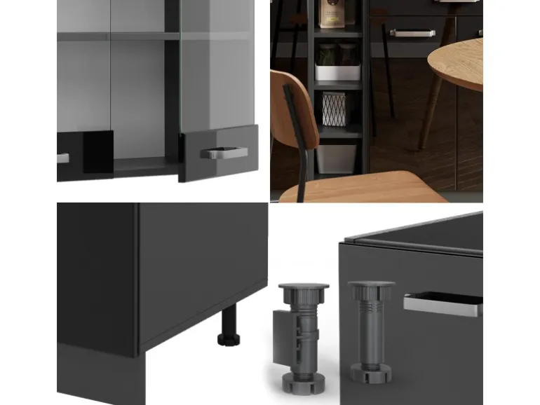 Vicco R-Line Singleküche Schwarz Hochglanz/Anthrazit 160 cm AP Anthrazit ohne E-Geräte