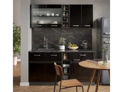 Vicco R-Line Singleküche Schwarz Hochglanz/Anthrazit 160 cm AP Eiche ohne E-Geräte