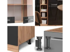 Vicco R-Line Singleküche Schwarz Hochglanz/Goldkraft Eiche 160 cm AP Anthrazit ohne E-Geräte