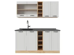 Vicco R-Line Singleküche Weiß Landhaus/Goldkraft Eiche 160 cm AP Anthrazit ohne E-Geräte