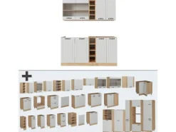 Vicco R-Line Singleküche Weiß Landhaus/Goldkraft Eiche 160 cm AP Anthrazit ohne E-Geräte