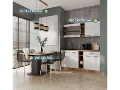 Vicco R-Line Singleküche Weiß Hochglanz/Goldkraft Eiche 160 cm ohne Arbeitsplatte ohne E-Geräte