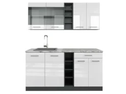 Vicco R-Line Singleküche Weiß Hochglanz/Anthrazit 160 cm AP Marmor ohne E-Geräte