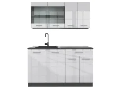 Vicco R-Line Singleküche Weiß Hochglanz/Anthrazit 140 cm AP Anthrazit ohne E-Geräte