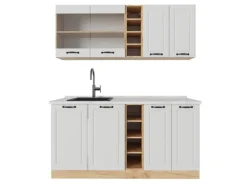 Vicco R-Line Singleküche Weiß Landhaus/Goldkraft Eiche 160 cm AP Marmor ohne E-Geräte