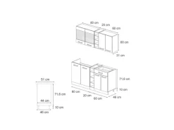 Vicco R-Line Singleküche Weiß Landhaus/Goldkraft Eiche 160 cm AP Marmor ohne E-Geräte