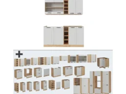 Vicco R-Line Singleküche Weiß Landhaus/Goldkraft Eiche 160 cm AP Marmor ohne E-Geräte