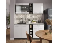 Vicco R-Line Singleküche Weiß Hochglanz/Anthrazit 160 cm ohne Arbeitsplatte ohne E-Geräte