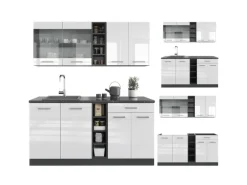 Vicco R-Line Singleküche Weiß Hochglanz/Anthrazit 160 cm ohne Arbeitsplatte ohne E-Geräte