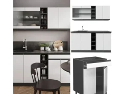 Vicco R-Line Singleküche Weiß/Anthrazit 160 cm AP Anthrazit ohne E-Geräte