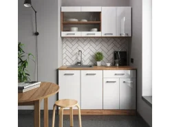 Vicco R-Line Singleküche Weiß Hochglanz/Goldkraft Eiche 140 cm ohne Arbeitsplatte ohne E-Geräte