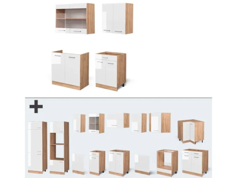 Vicco R-Line Singleküche Weiß Hochglanz/Goldkraft Eiche 140 cm ohne Arbeitsplatte ohne E-Geräte