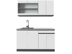 Vicco R-Line Singleküche Weiß/Anthrazit 140 cm AP Marmor ohne E-Geräte