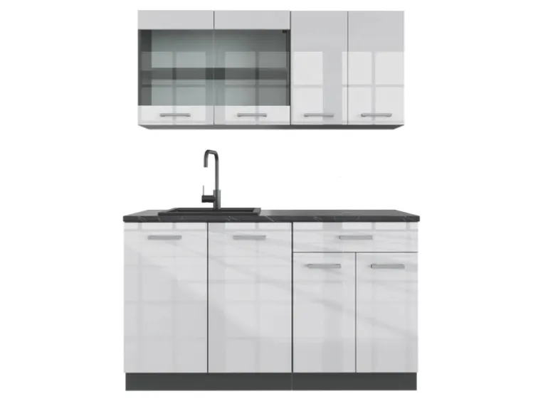 Vicco R-Line Singleküche Weiß Hochglanz/Anthrazit 140 cm ohne Arbeitsplatte ohne E-Geräte