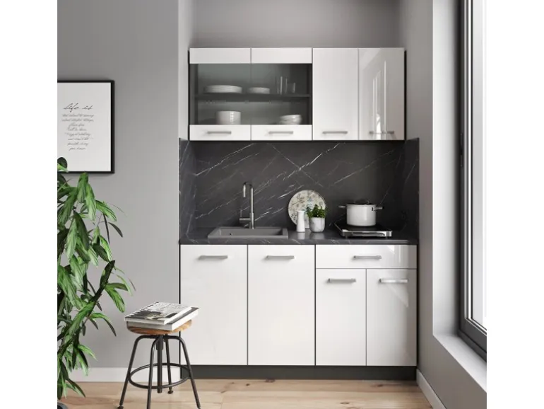 Vicco R-Line Singleküche Weiß Hochglanz/Anthrazit 140 cm ohne Arbeitsplatte ohne E-Geräte
