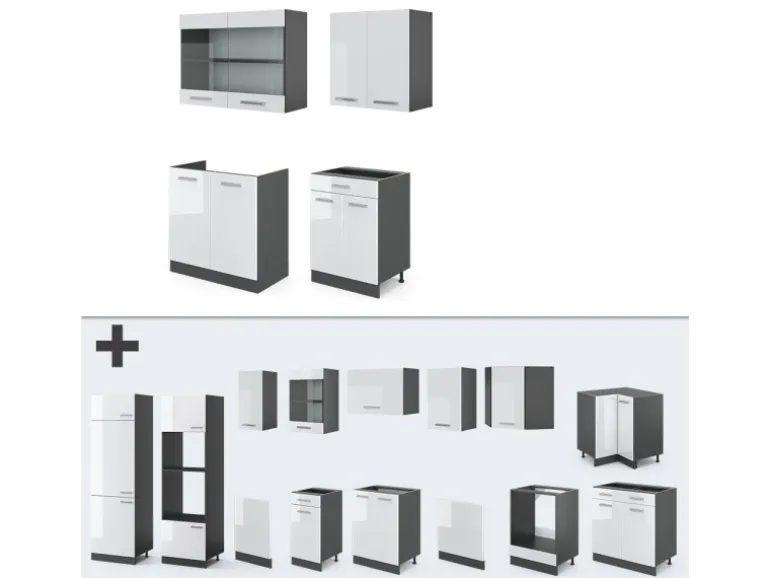 Vicco R-Line Singleküche Weiß Hochglanz/Anthrazit 140 cm ohne Arbeitsplatte ohne E-Geräte
