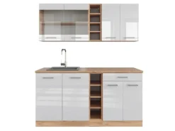 Vicco R-Line Singleküche Weiß Hochglanz/Goldkraft Eiche 160 cm AP Eiche ohne E-Geräte