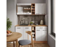 Vicco R-Line Singleküche Weiß Hochglanz/Goldkraft Eiche 160 cm AP Eiche ohne E-Geräte