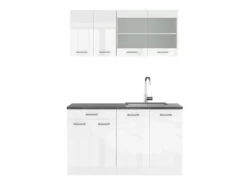 Vicco R-Line Singleküche Weiß Hochglanz/Weiß 140 cm AP Anthrazit ohne E-Geräte