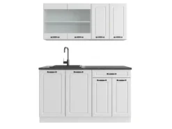 Vicco R-Line Singleküche Weiß Landhaus/Weiß 140 cm ohne Arbeitsplatte ohne E-Geräte