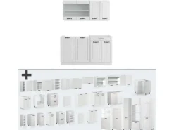 Vicco R-Line Singleküche Weiß Landhaus/Weiß 140 cm ohne Arbeitsplatte ohne E-Geräte