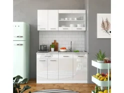 Vicco R-Line Singleküche Weiß Hochglanz/Weiß 140 cm AP Eiche ohne E-Geräte