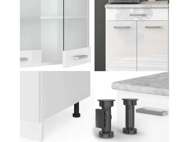 Vicco R-Line Singleküche Weiß Hochglanz/Weiß 140 cm AP Eiche ohne E-Geräte