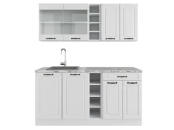 Vicco R-Line Singleküche Weiß Landhaus/Weiß 160 cm AP Marmor ohne E-Geräte