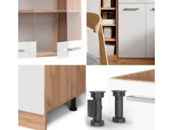 Vicco R-Line Singleküche Weiß Hochglanz/Goldkraft Eiche 160 cm AP Marmor ohne E-Geräte