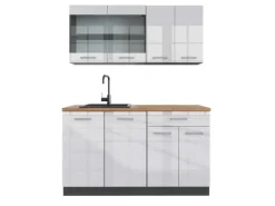 Vicco R-Line Singleküche Weiß Hochglanz/Anthrazit 140 cm AP Eiche ohne E-Geräte