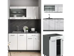 Vicco R-Line Singleküche Weiß Hochglanz/Anthrazit 140 cm AP Eiche ohne E-Geräte