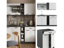 Vicco R-Line Singleküche Weiß Landhaus/Anthrazit 160 cm AP Anthrazit ohne E-Geräte