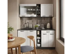 Vicco R-Line Singleküche Weiß Landhaus/Anthrazit 160 cm AP Anthrazit ohne E-Geräte