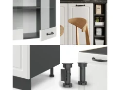 Vicco R-Line Singleküche Weiß Landhaus/Anthrazit 160 cm AP Anthrazit ohne E-Geräte