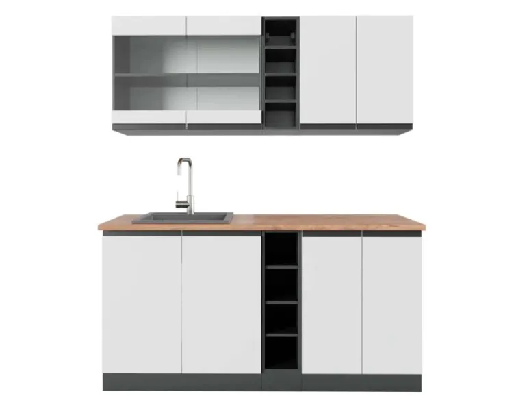 Vicco R-Line Singleküche Weiß/Anthrazit 160 cm AP Eiche ohne E-Geräte