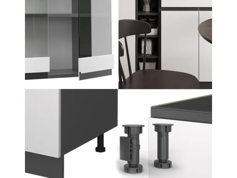 Vicco R-Line Singleküche Weiß/Anthrazit 160 cm AP Eiche ohne E-Geräte