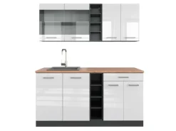 Vicco R-Line Singleküche Weiß Hochglanz/Anthrazit 160 cm AP Eiche ohne E-Geräte