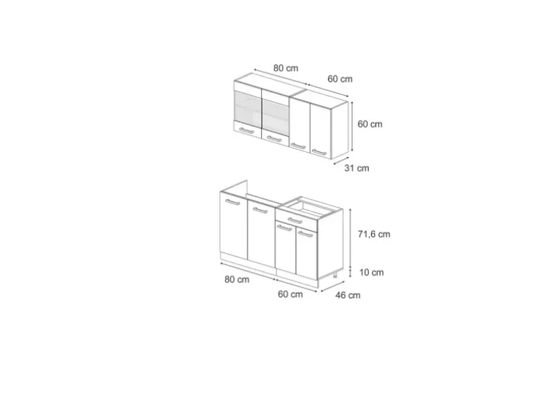 Vicco R-Line Singleküche Weiß Landhaus/Anthrazit 140 cm ohne Arbeitsplatte ohne E-Geräte