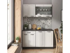 Vicco R-Line Singleküche Weiß Landhaus/Anthrazit 140 cm ohne Arbeitsplatte ohne E-Geräte