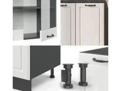 Vicco R-Line Singleküche Weiß Landhaus/Anthrazit 140 cm ohne Arbeitsplatte ohne E-Geräte