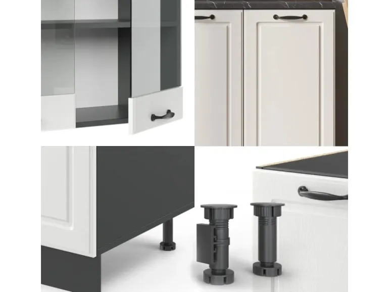 Vicco R-Line Singleküche Weiß Landhaus/Anthrazit 140 cm ohne Arbeitsplatte ohne E-Geräte